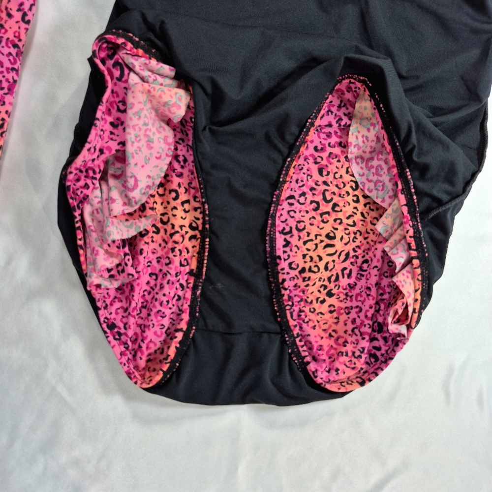 Coco Rave Neon Pink & Orange Leopard Ruffle One Piece Swimsuit XS/S - Picture 8 of 10